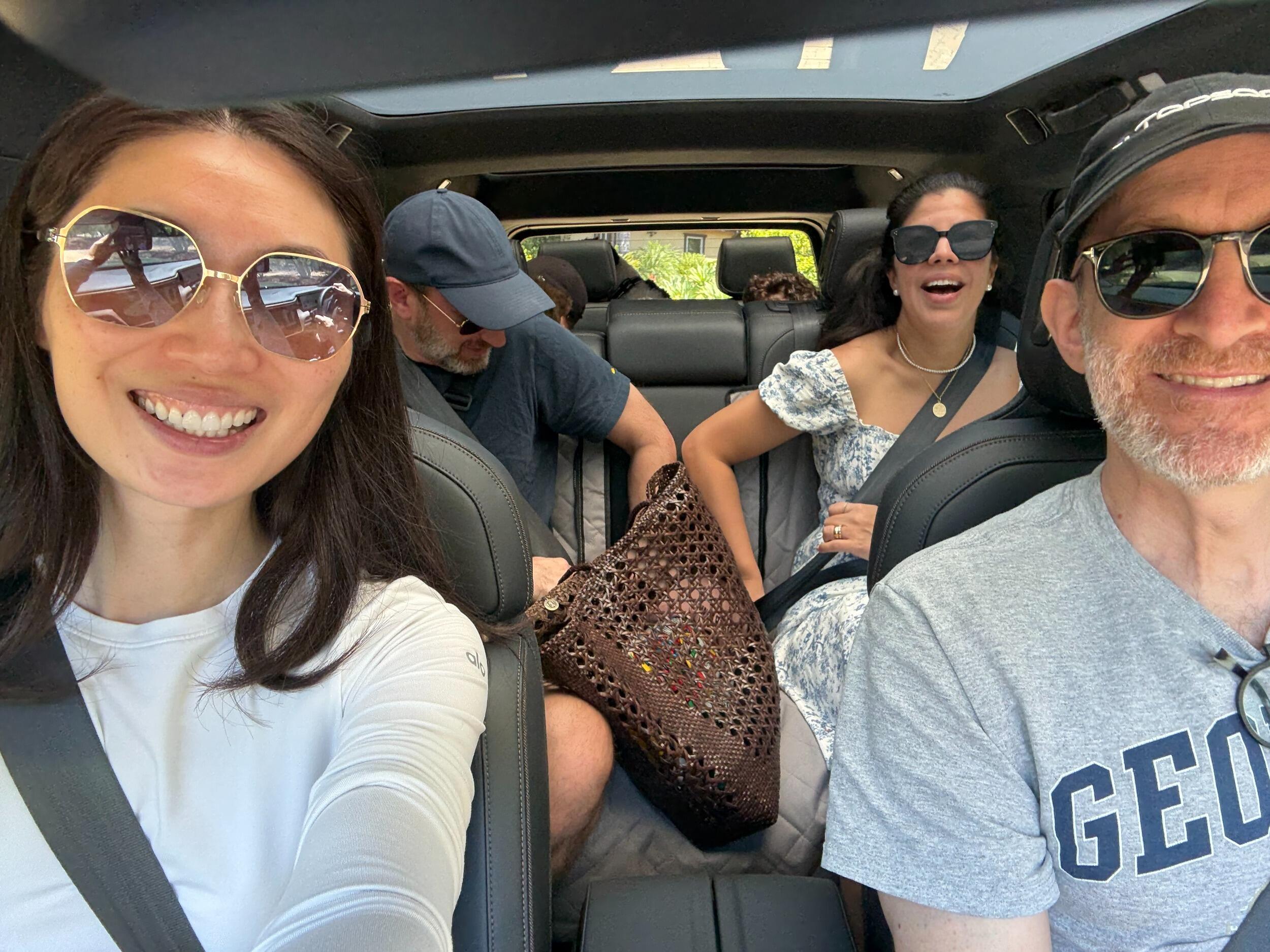 Lars' family visiting us from Norway, our 7-seat car is full with humans and dogs for the first time!