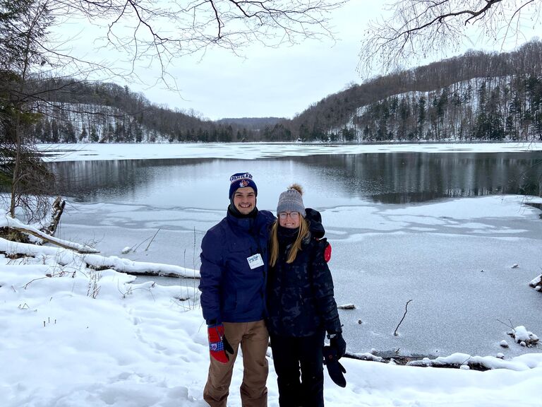 Winter walk and XC ski in Green lake, NY