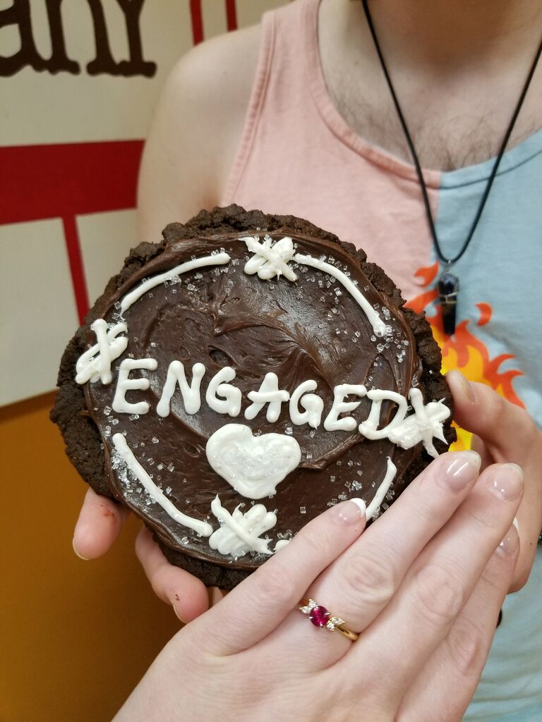 Celebrating with a cookie from one of our favourite dessert places!