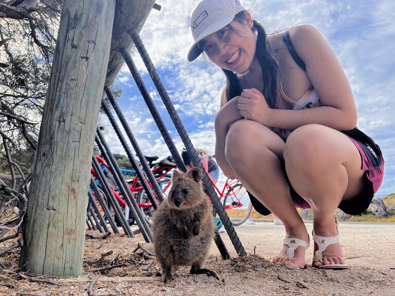 Here you find Mike in his natural habitat, having transformed into the Quokka aka the cutest animal in Australia that is perpetually smiling. (Rottnest Island, Perth, Australia)