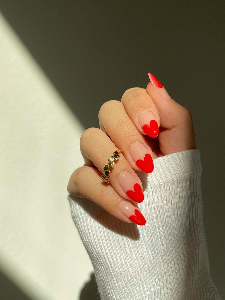 Valentine's Day red heart French tips