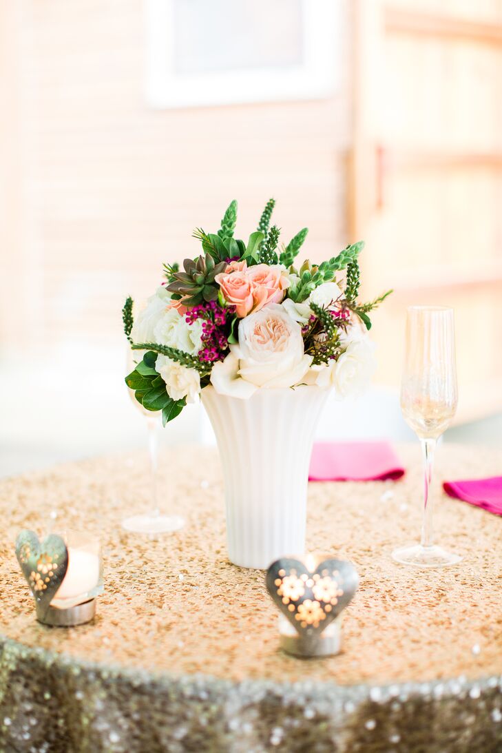 Pink Garden Rose Simple Wedding Reception Centerpiece