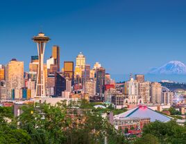 Seattle, Washington, USA downtown city skyline at dusk