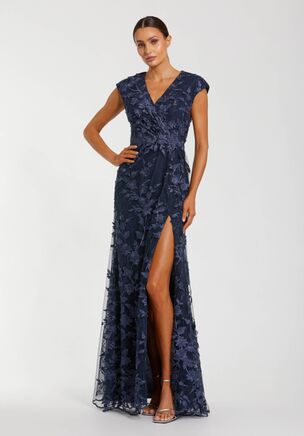 Mac Duggal
Embroidered mesh overlay; lace underlay fabric (100% polyester)
Fully lined
V-neck
Cap sleeves
Heat-set rhinestones throughout
Thigh-high slit
Concealed back zipper
Approx. 60" from top of shoulder to bottom hem
Available in Midnight
#67882