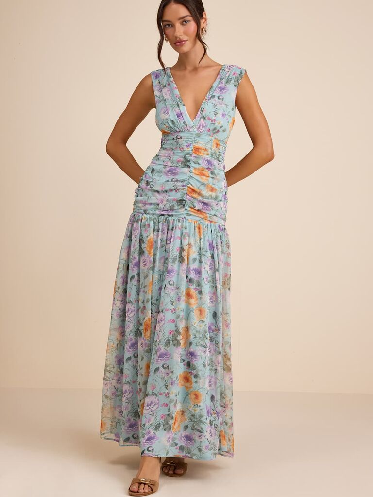 Floral drop-waist Lulus wedding guest dress