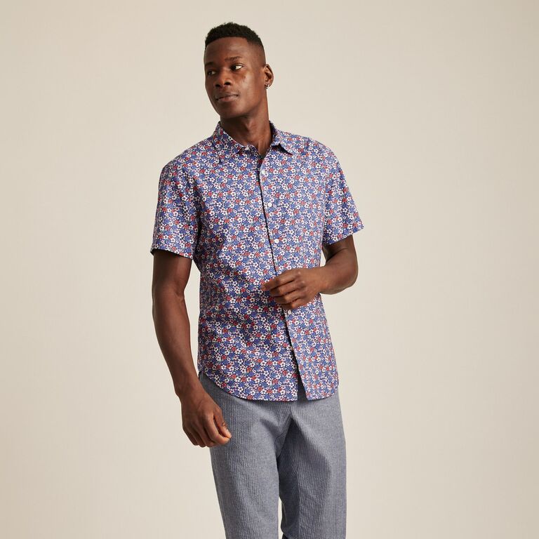 A blue, red, and white floral print short sleeve men's shirt from Bonobos