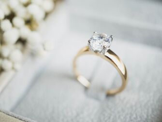 Upclose picture of gold engagement ring