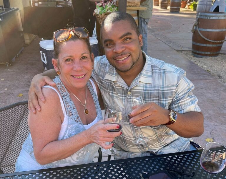 Calvin met Mary Amanda's mom for the first time in person over wine in San Diego.