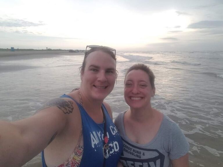 Justine and Tori camp at Surfside Beach