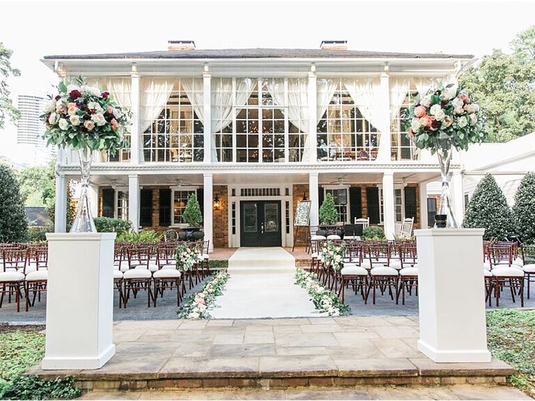 Charming two-story wedding venue with outdoor ceremony space