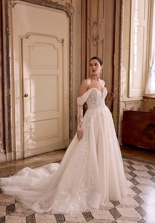 Sparkling Tulle Ball Gown with Plunging Neck & Off-the-Shoulder Straps