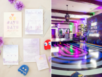 Video game wedding ideas, including photo propos and dance floor decor