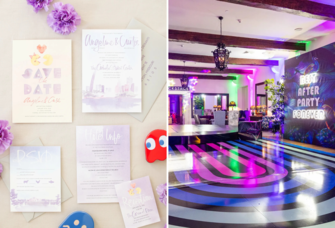 Video game wedding ideas, including photo propos and dance floor decor