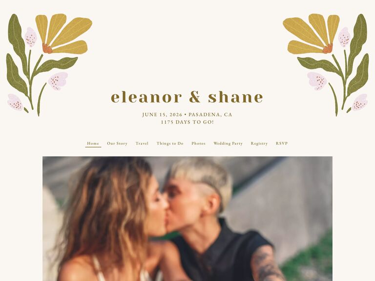 the knot free wedding website example boho yellow and green wildflowers against off-white background