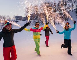 mountain bachelorette party women with sparklers