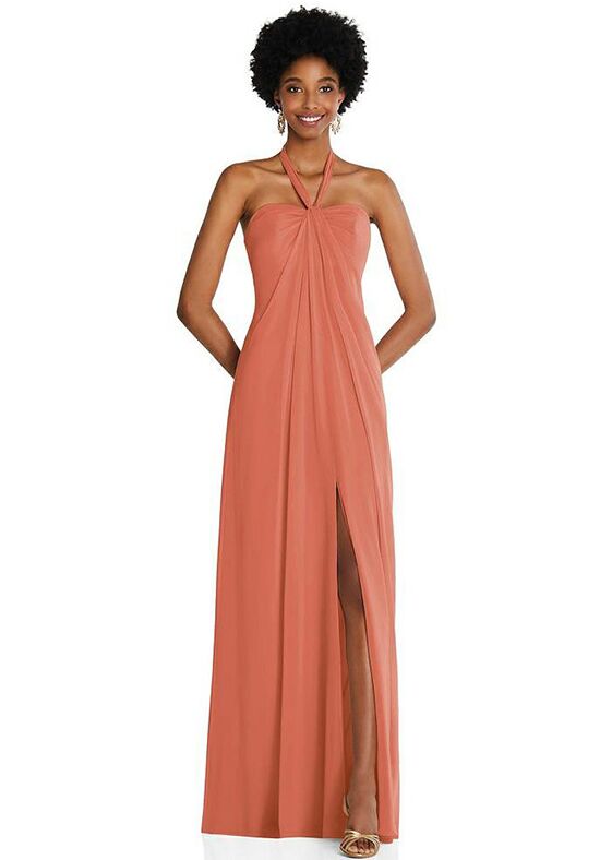 Diamond Halter Bias Midi Slip Dress with Convertible Straps by