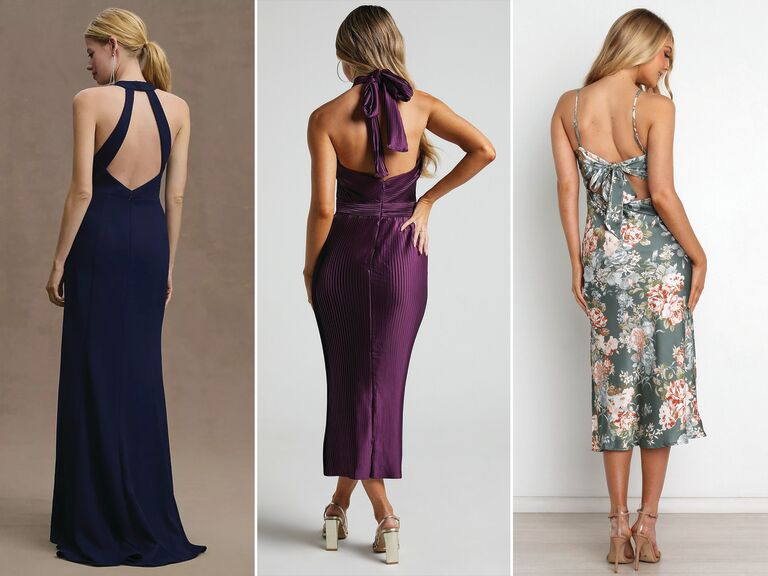 Three backless wedding guest dresses