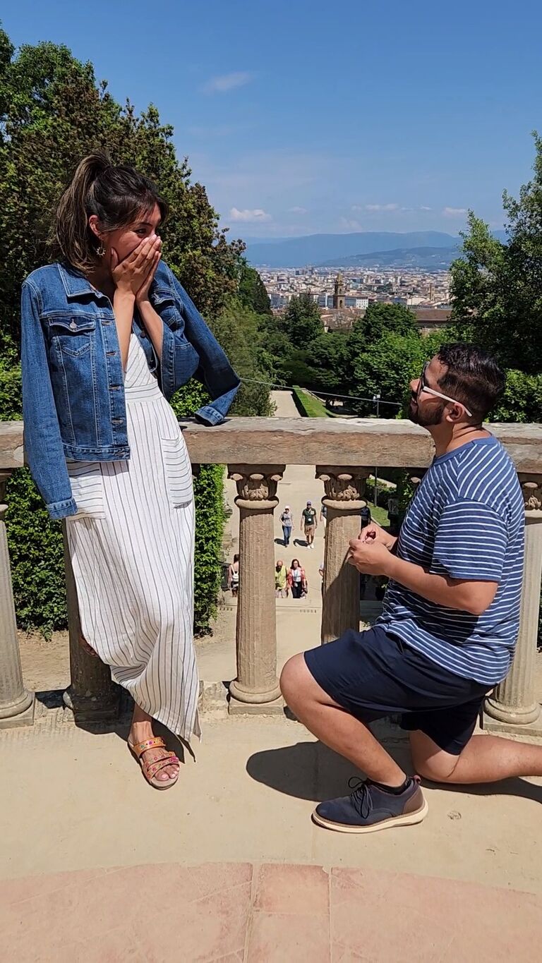 Popped the question in Florence, Italy at the Boboli Gardens secret lover's garden <3. We had just finished our tour of the garden and he said he wanted a "picture at that spot back there."
