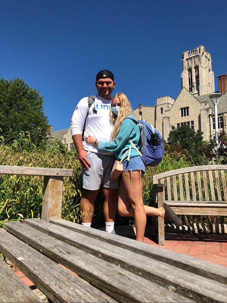 2020 was their first year going to college together at The University of Toledo! TJ as a Mechanical Engineering Technology student and Celeste as a Bioengineering student.  We always joked around with one another about TJ being an underclassman and Celeste an upperclassman. Them both being on the engineering campus led to many lunches/dinners at Freshens. This was the year that Covid-19 was rampant in the United States and Celeste forgot to take her mask off before this picture. She also worked at Campbell's during this time.