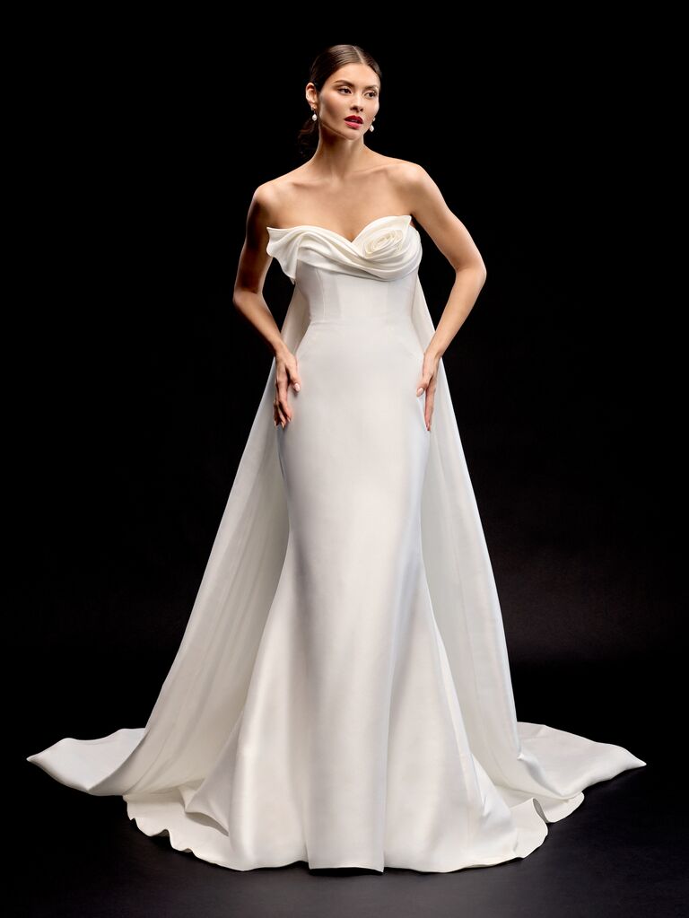 Justin Alexander strapless gown with detachable train