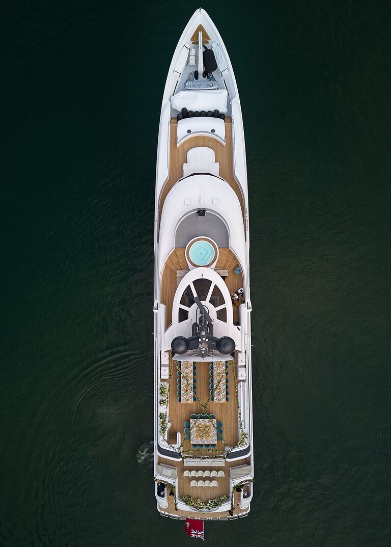 Drone photograph of yacht wedding