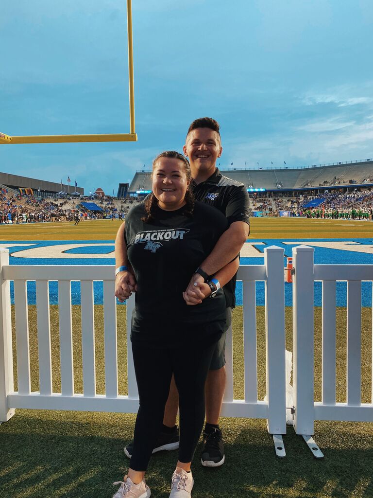 Jared and KJ in the beer garden at her first MTSU game