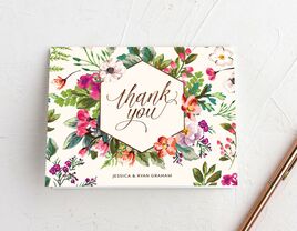 Bright floral thank-you card with couple's names