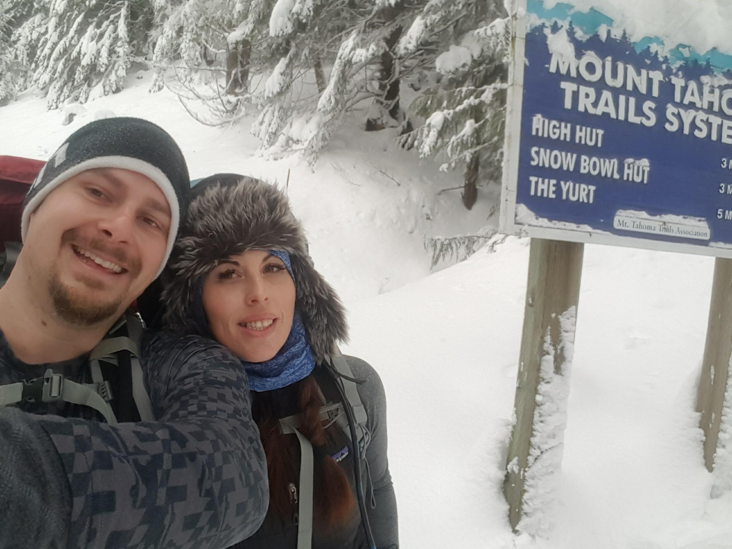 Mount Tahoma Trails 7 snowshoe to our secluded winter yurt.