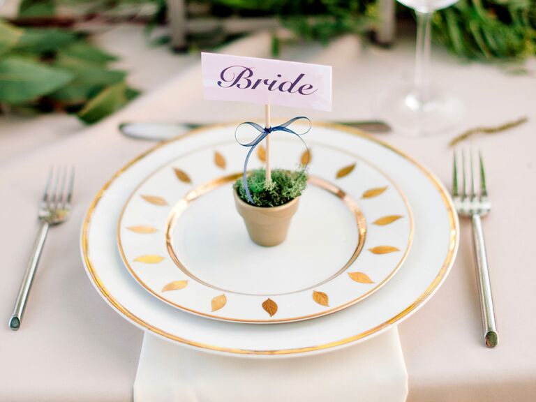 gold and white place setting