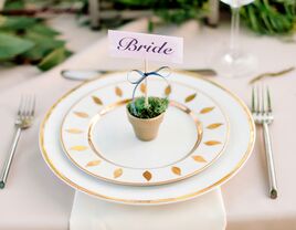 gold and white place setting