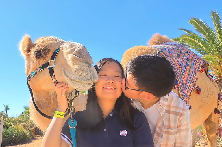During our unforgettable trip to Cabo San Lucas, we had the unique experience of meeting many camels. This photo captures a joyful moment filled with sunshine, laughter, and a touch of adventure. It was a day of exploring and making memories that we'll cherish forever.