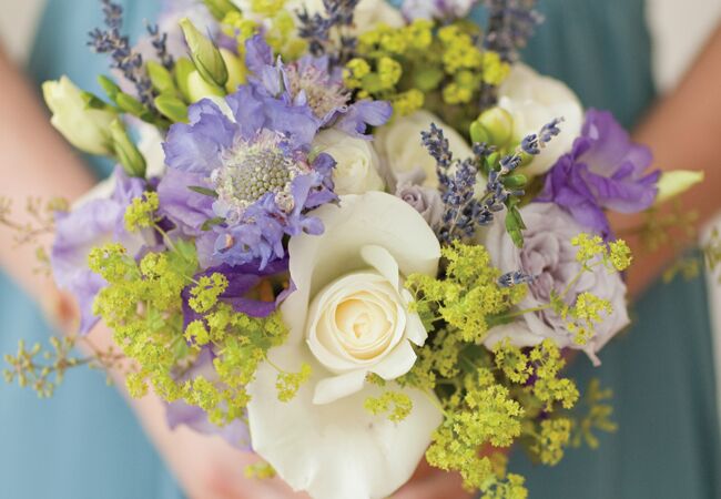 Purple and green bridal bouquet