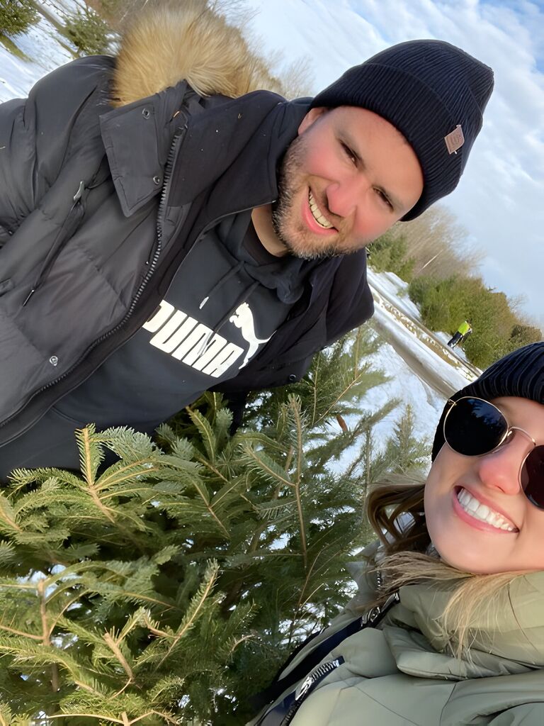 Our first (and last) time cutting down a Christmas tree. We were off to a great start until we realized we forgot to buy a saw. Ripped this one out with our bare hands.