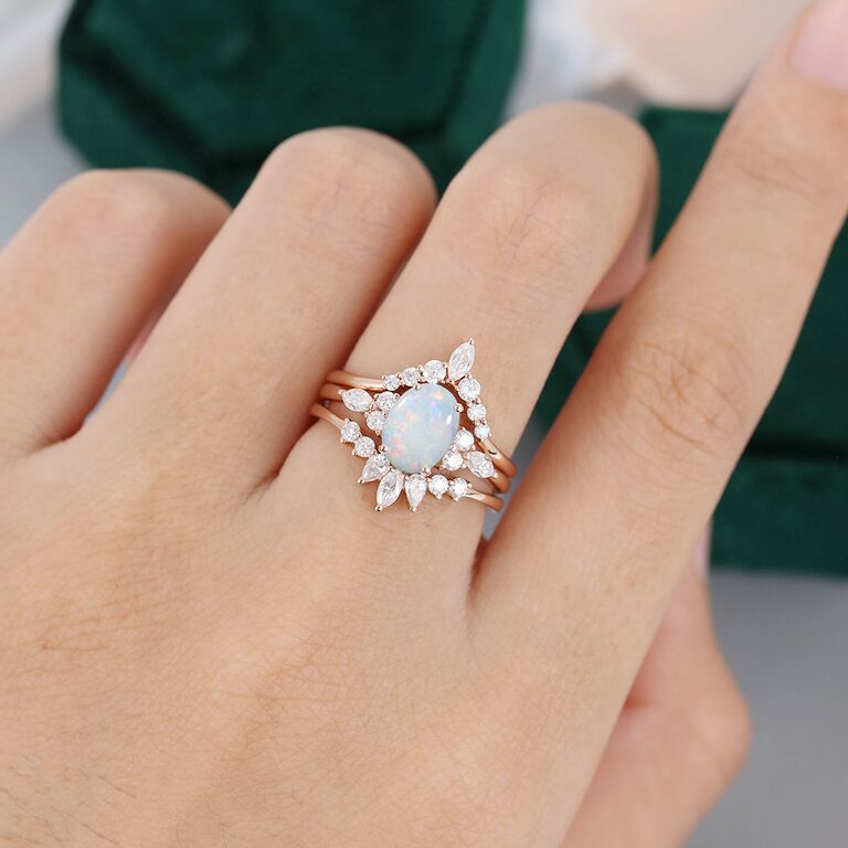 Elegant Oval Cut Opal Stone Engagement Ring in Sterling Silver