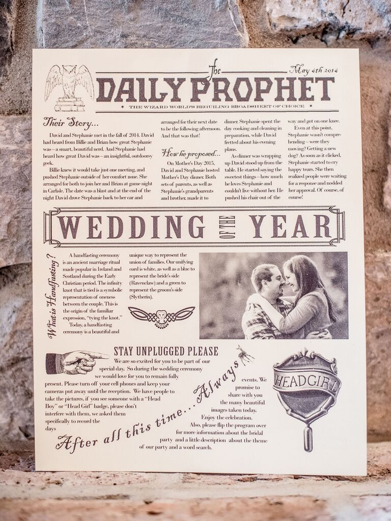 harry potter wedding ideas daily prophet wedding program