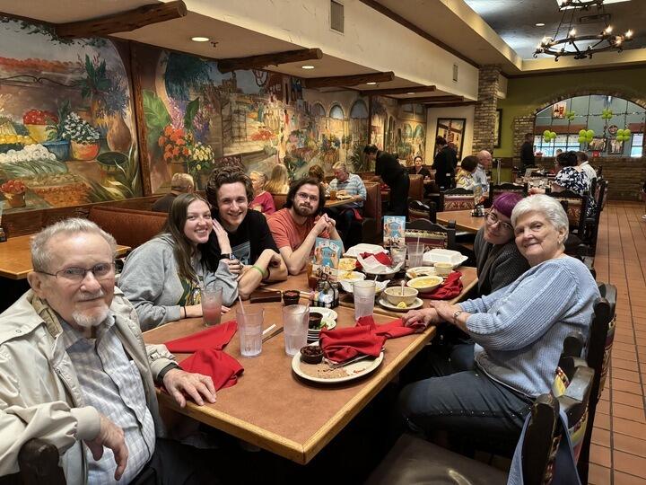 Pictured: Grandma and Grandpa Watson, Max and me, cousins Henry and Sydney--and Aunt Sheryl taking the picture. Sweet, treasured memories meeting Max's lovely family!