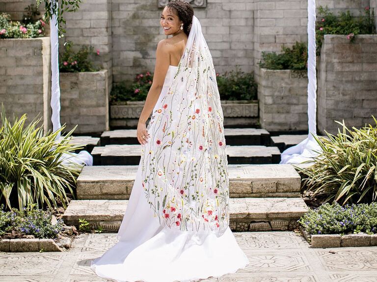 wildflower embroidered wedding veil from Etsy