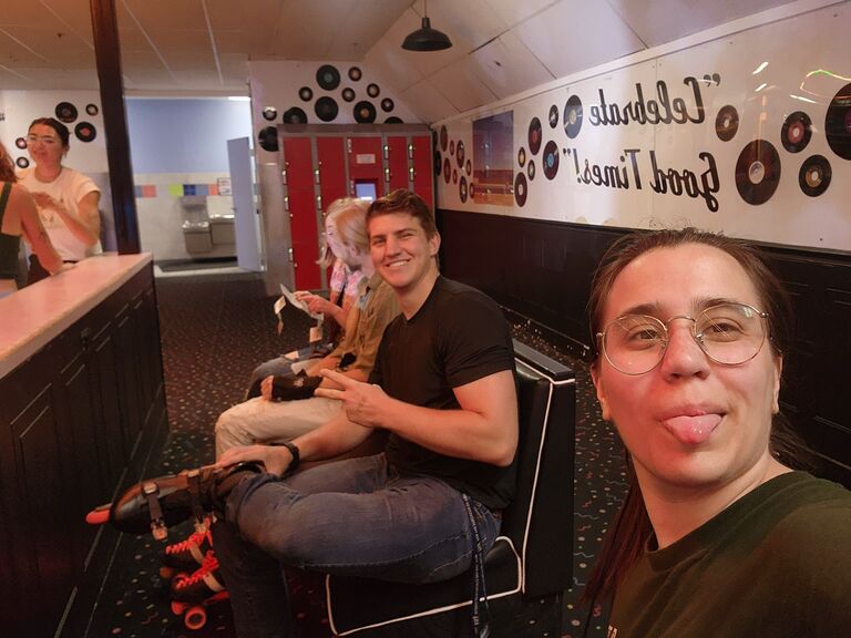 We went on our first official date, roller skating with some good friends.