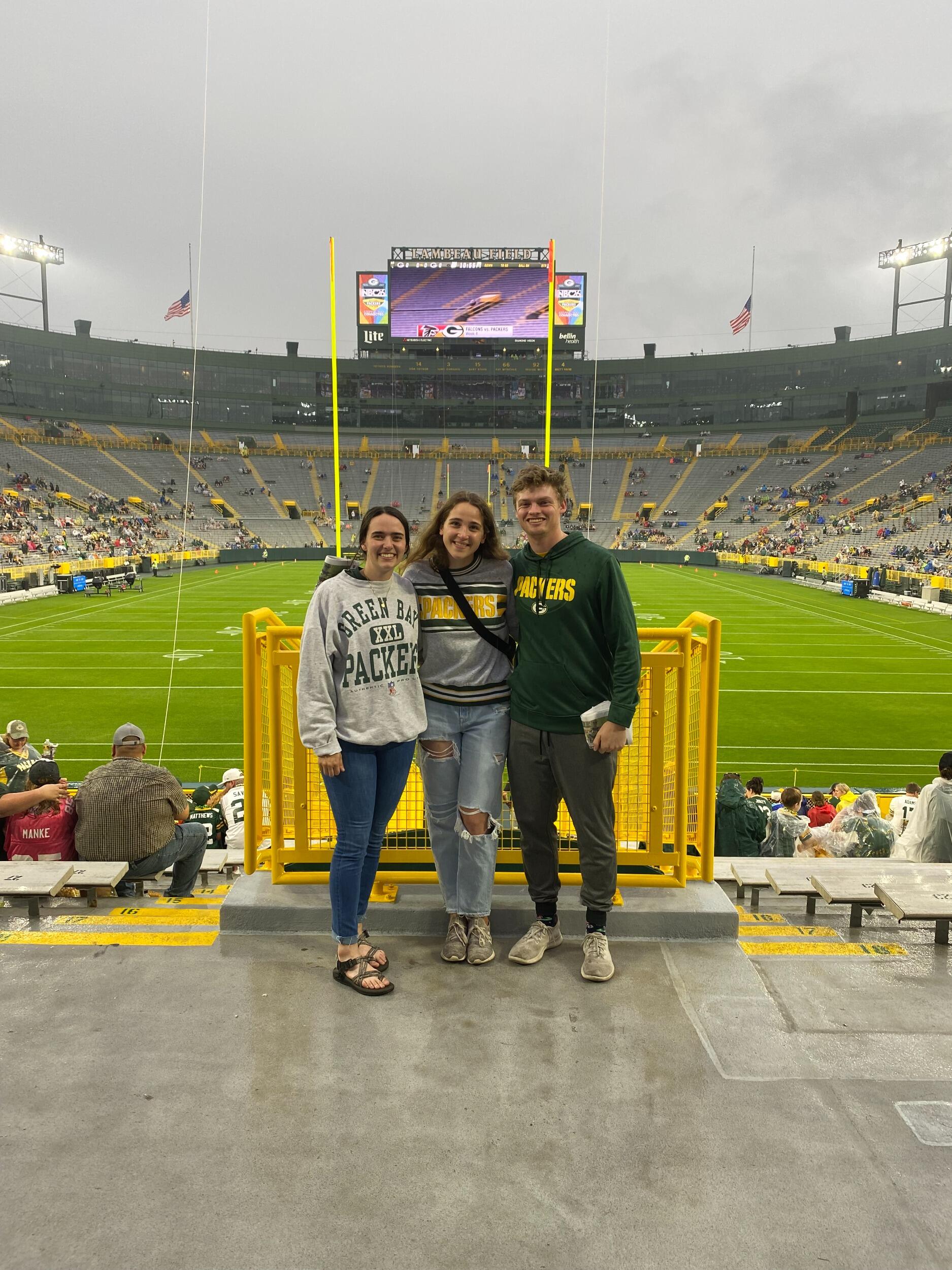 Family Night. Stayed for about 5 minutes before there was lightning, forcing us into the bowels of historic Lambeau Field. We left early, showing the reliance and strength of Jake's commitment to Katelyn over the Packers. Also, shoutout to Hanna for her first Lambeau experience.