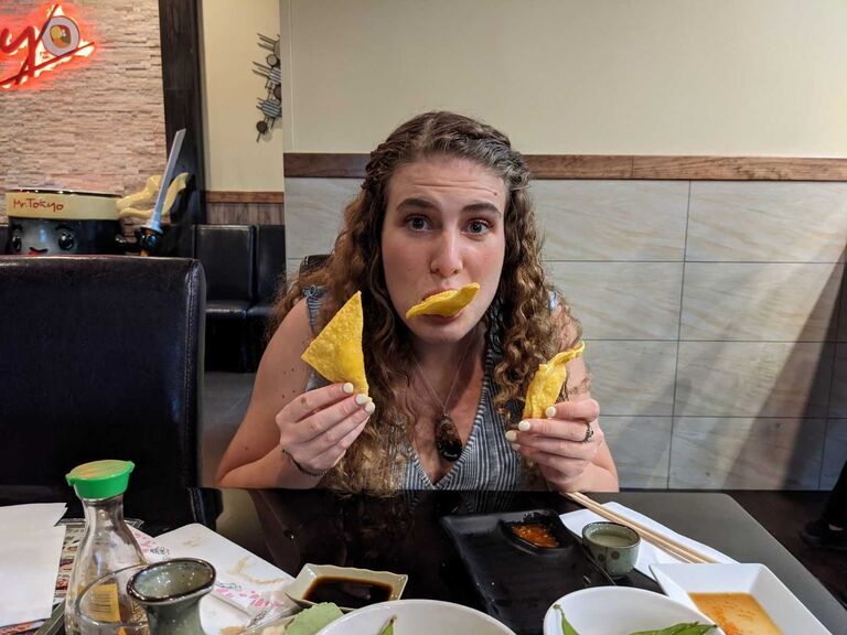 Matt taking a picture of how much I love crab rangoons. This was probably sent to Leah, my sister, who is also obsessed with crab rangoons.