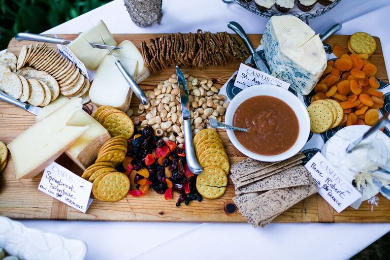 Artisanal cheese grazing table at wedding