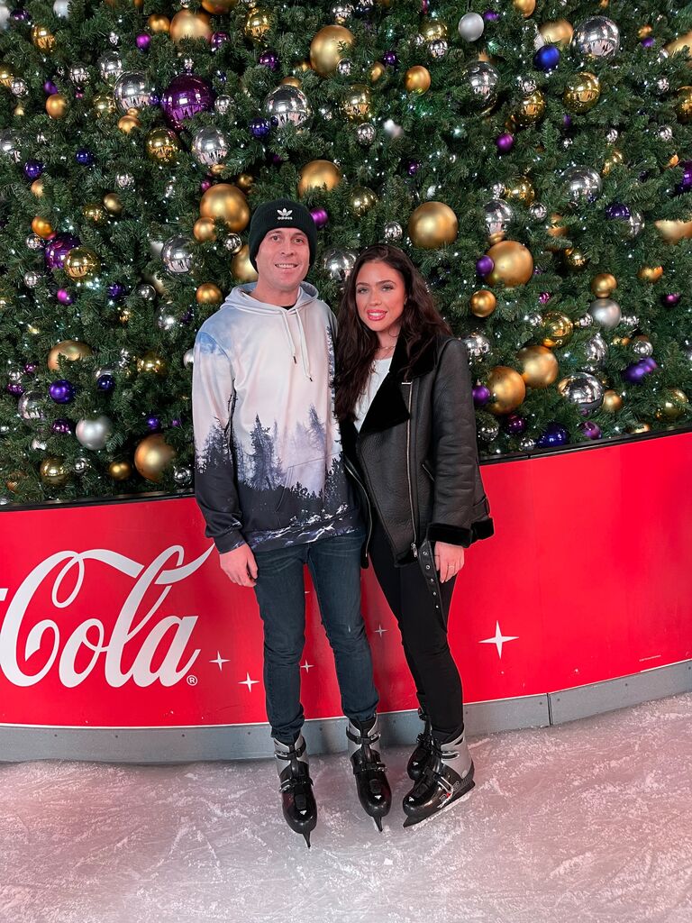 Brandon took McKenna ice skating at LA Live for their first date, during which Brandon fell on the ice. 