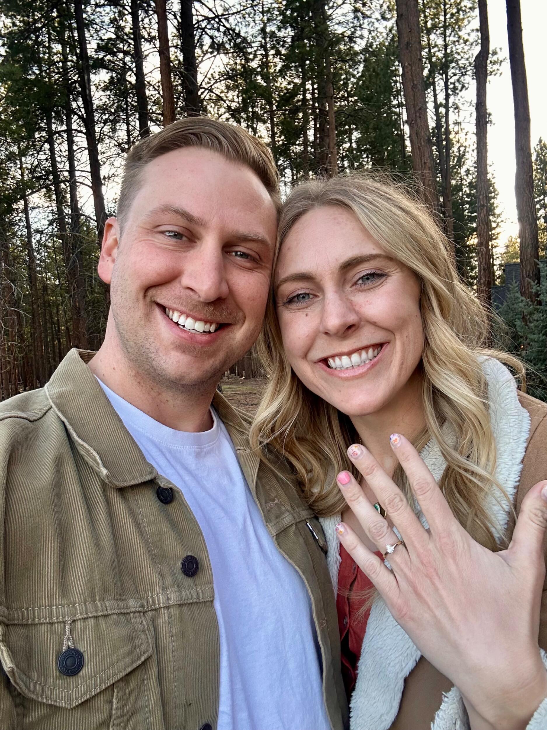 Bryce planned a surprise trip to Sisters, Oregon & proposed in our own private lodge at Fivepine Lodge. 