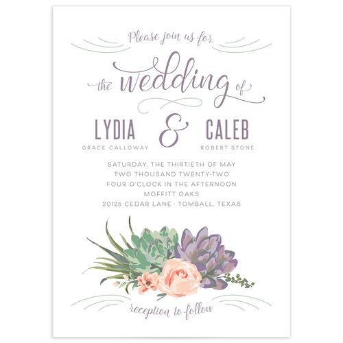 Romantic Succulents Wedding Invitations - Plum