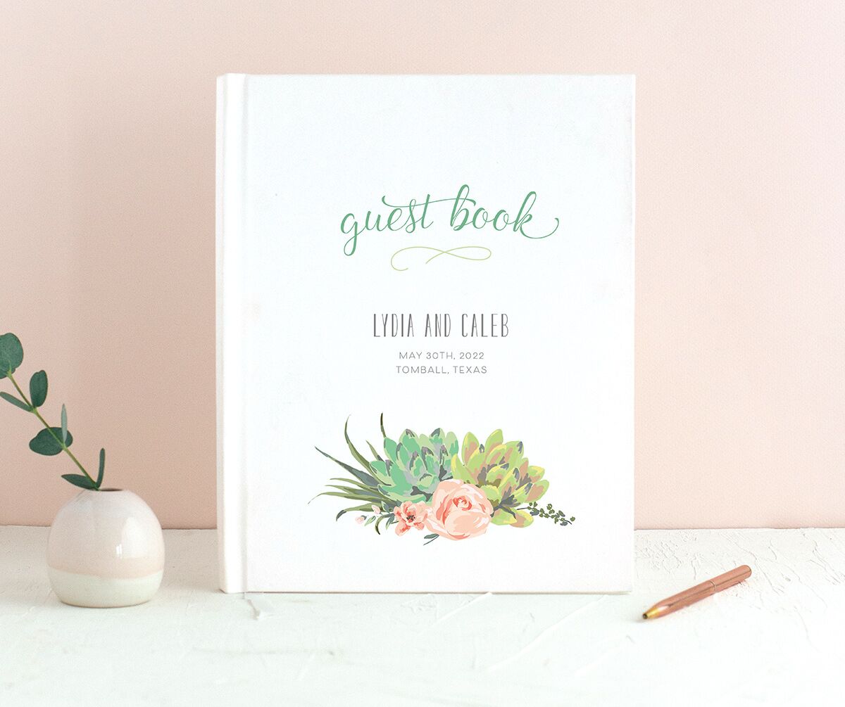 Pastel Succulents Wedding Guest Book front in Jewel Green
