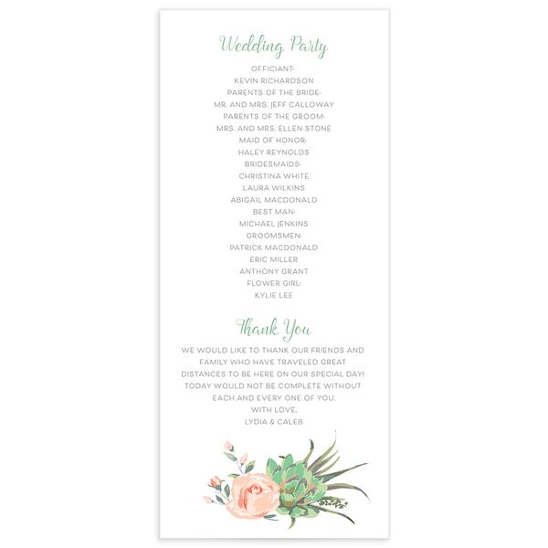 Pastel Succulents Wedding Programs back in Jewel Green