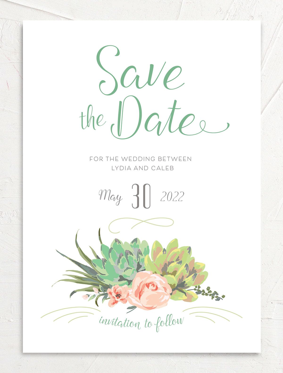 Pastel Succulents Save the Date Cards front in Jewel Green