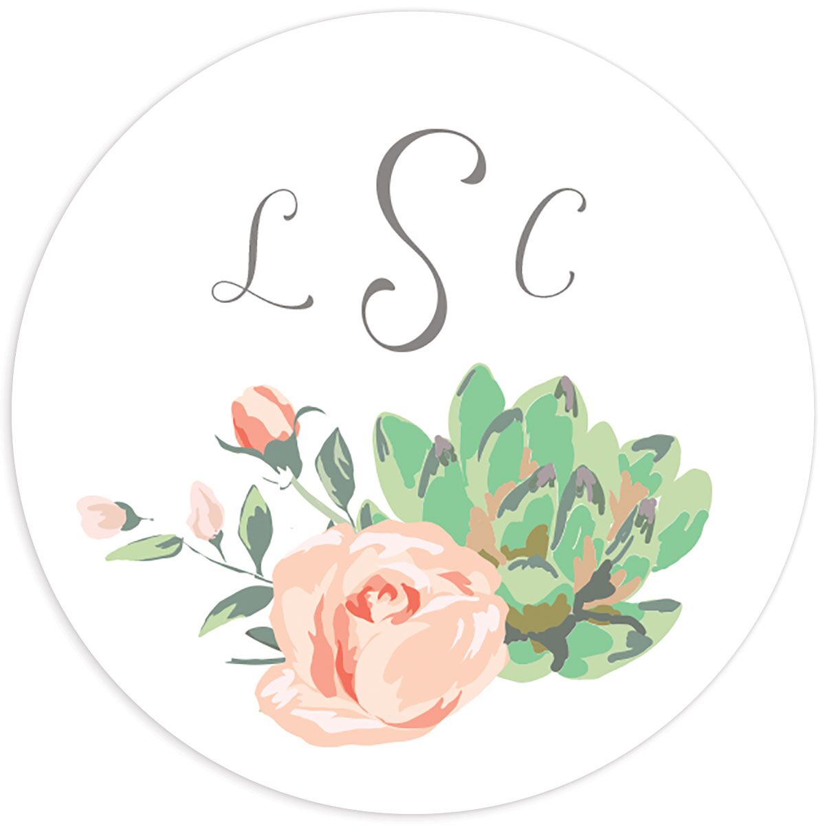 Pastel Succulents Wedding Stickers front in Jewel Green