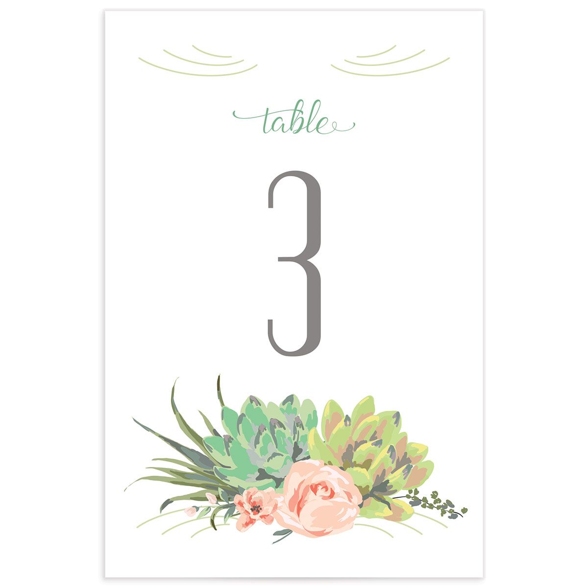 Pastel Succulents Table Numbers front in Jewel Green