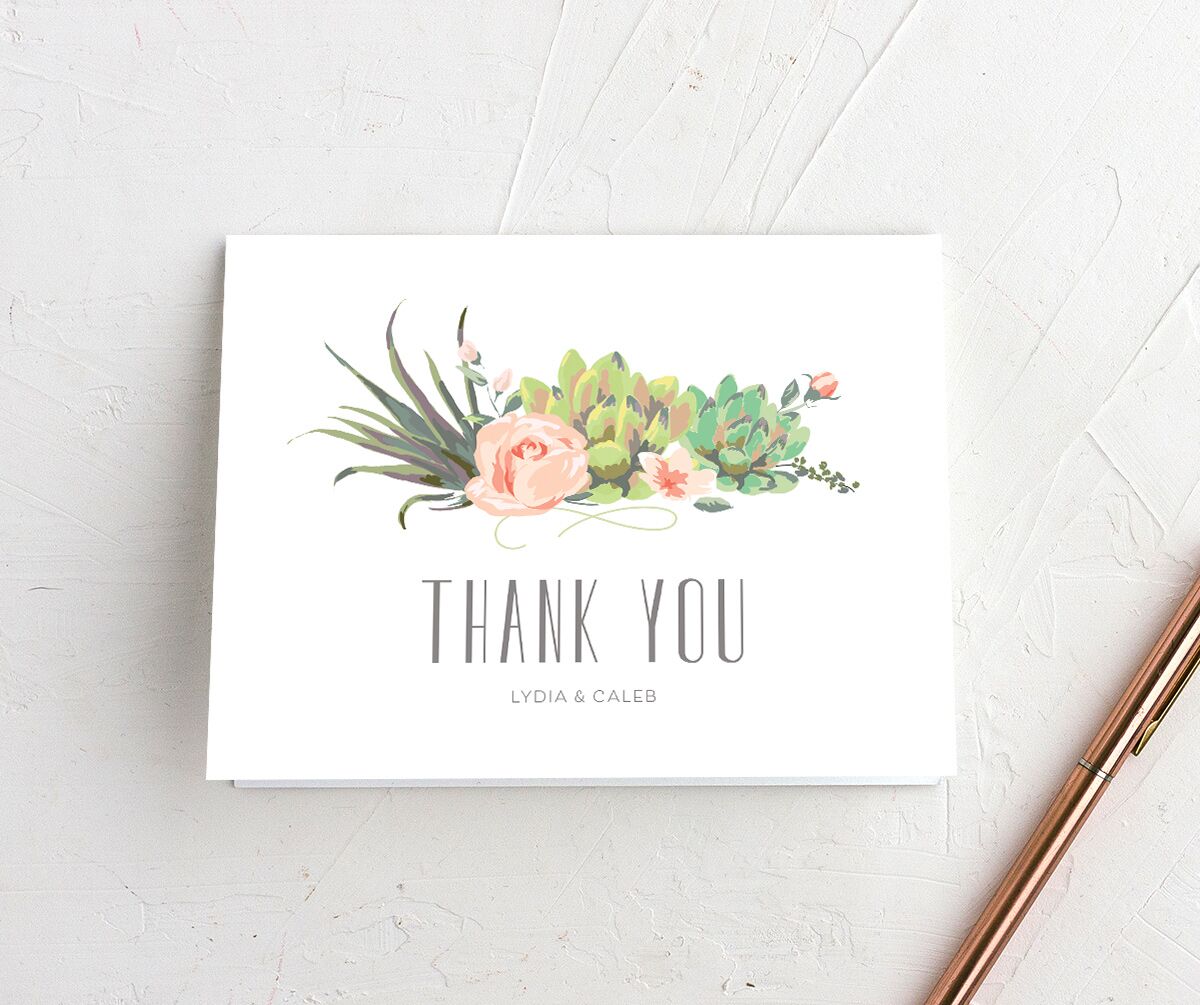 Pastel Succulents Thank You Cards front in Jewel Green